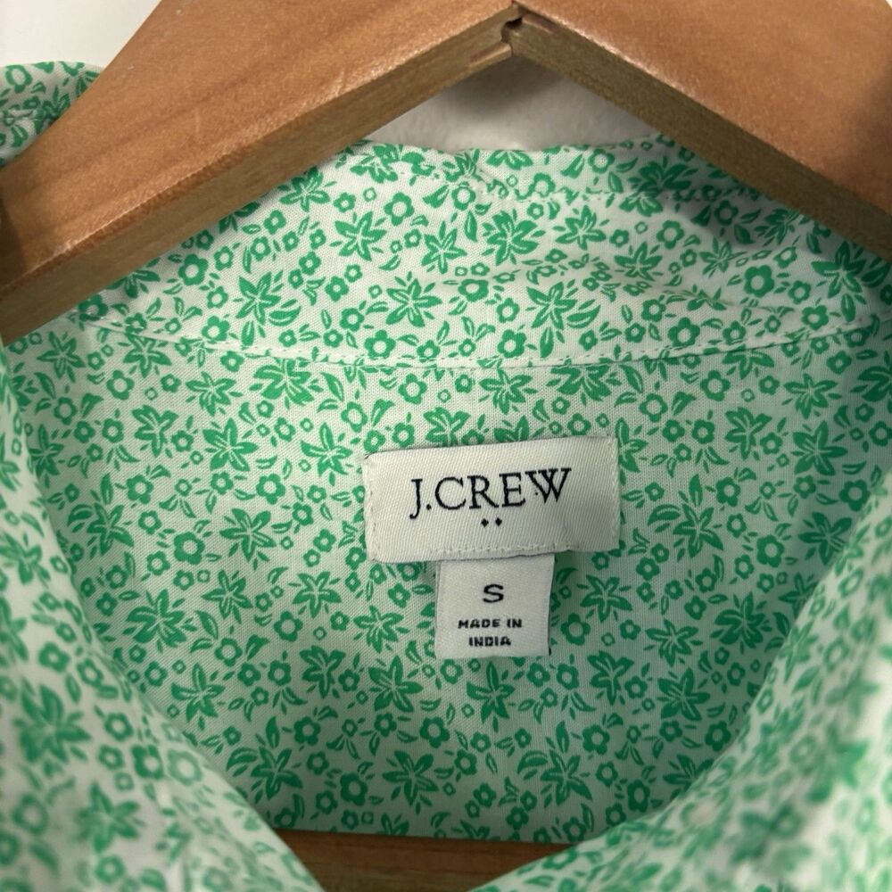 J. Crew Button Up Shirt Short Long Sleeve Green Floral Lightweight Breathable - Picture 5 of 10